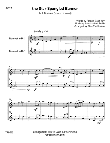 THE STAR-SPANGLED BANNER - TRUMPET DUET (unaccompanied) (arr. Glen Poehlmann)