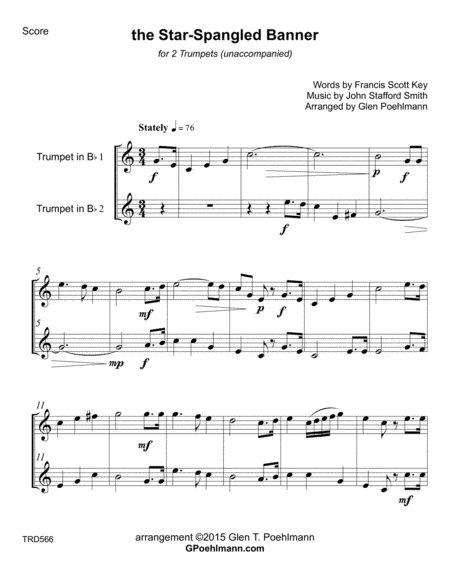 THE STAR-SPANGLED BANNER - TRUMPET DUET (unaccompanied) (arr. Glen Poehlmann)