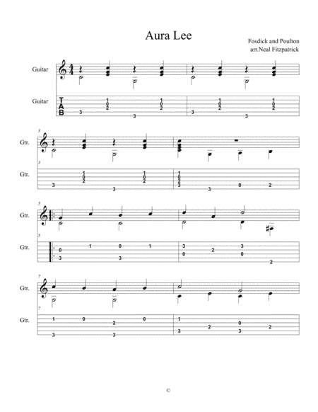 Aura Lee For Guitar-Beginner (arr. Neal Fitzpatrick)