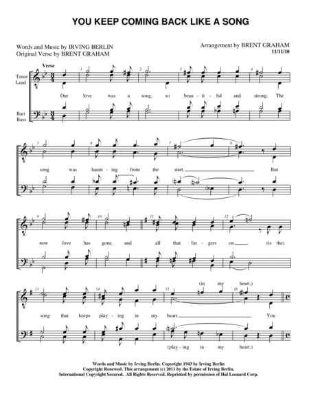 You Keep Coming Back Like A Song (arr. Brent Graham)