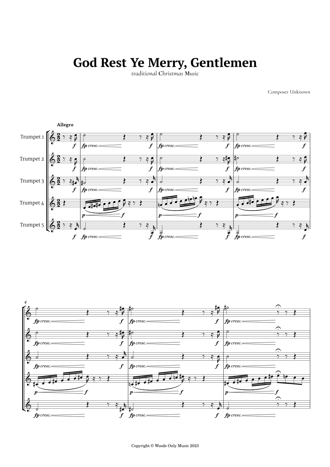 God Rest Ye Merry Gentlemen for Trumpet Quintet (arr. Ander)