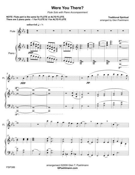 WERE YOU THERE? - FLUTE or ALTO FLUTE with Piano Accompaniment (arr. Glen Poehlmann)