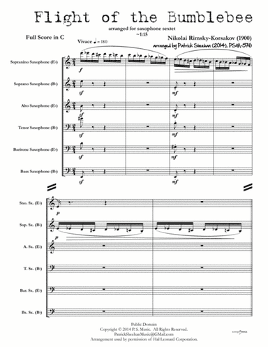 Flight of the Bumblebee [for saxophone sextet] (full score & set of parts) (arr. Patrick Sheehan)