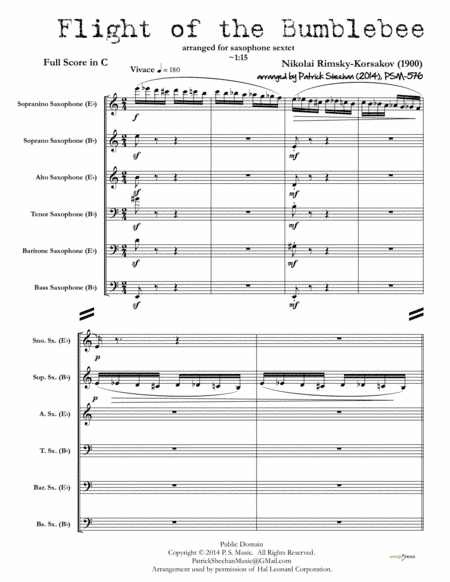 Flight of the Bumblebee [for saxophone sextet] (full score & set of parts) (arr. Patrick Sheehan)