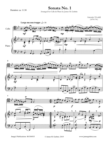 Vivaldi: The Six Sonatas Complete for Cello & Piano (arr. James M. Guthrie, ASCAP)