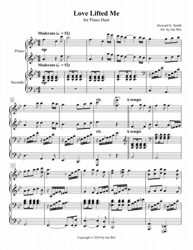 Love Lifted Me for Piano Duet (arr. Ian Wei)