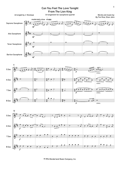 Can You Feel The Love Tonight (arr. John Nicolaus)
