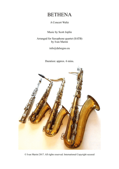 BETHENA (A Concert Waltz) by Scott Joplin - for Saxophone Quartet SATB (arr. Ivan Marini)