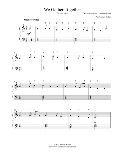 We Gather Together (The Thanksgiving Hymn) - for easy piano (arr. Samuel Stokes)