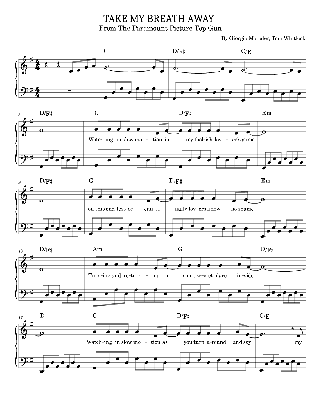 Take My Breath Away (love Theme) (arr. poon)