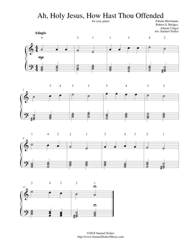 Ah, Holy Jesus, How Hast Thou Offended - for easy piano (arr. Samuel Stokes)