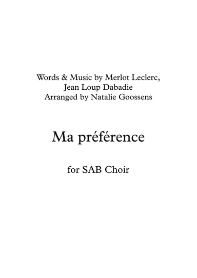 Ma Preference (arr. Natalie Goossens)