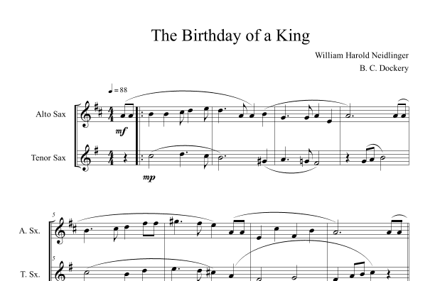 The Birthday of a King (Alto and Tenor Sax Duet) (arr. B. C. Dockery)