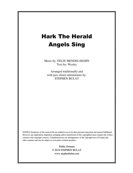 Hark The Herald Angels Sing - Lead sheet arranged in traditional and jazz style (key of Db) (arr. Stephen Bulat)
