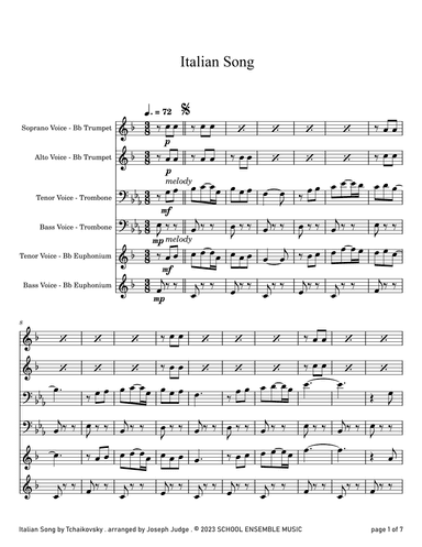Italian Song by Tchaikovsky for Brass Quartet in Schools (arr. Joseph Judge)