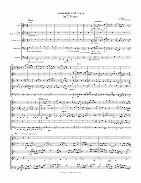 Passicaglia and Fugue in C Minor BWV 582, arranged for Wind Quintet (arr. John W Tomkins)