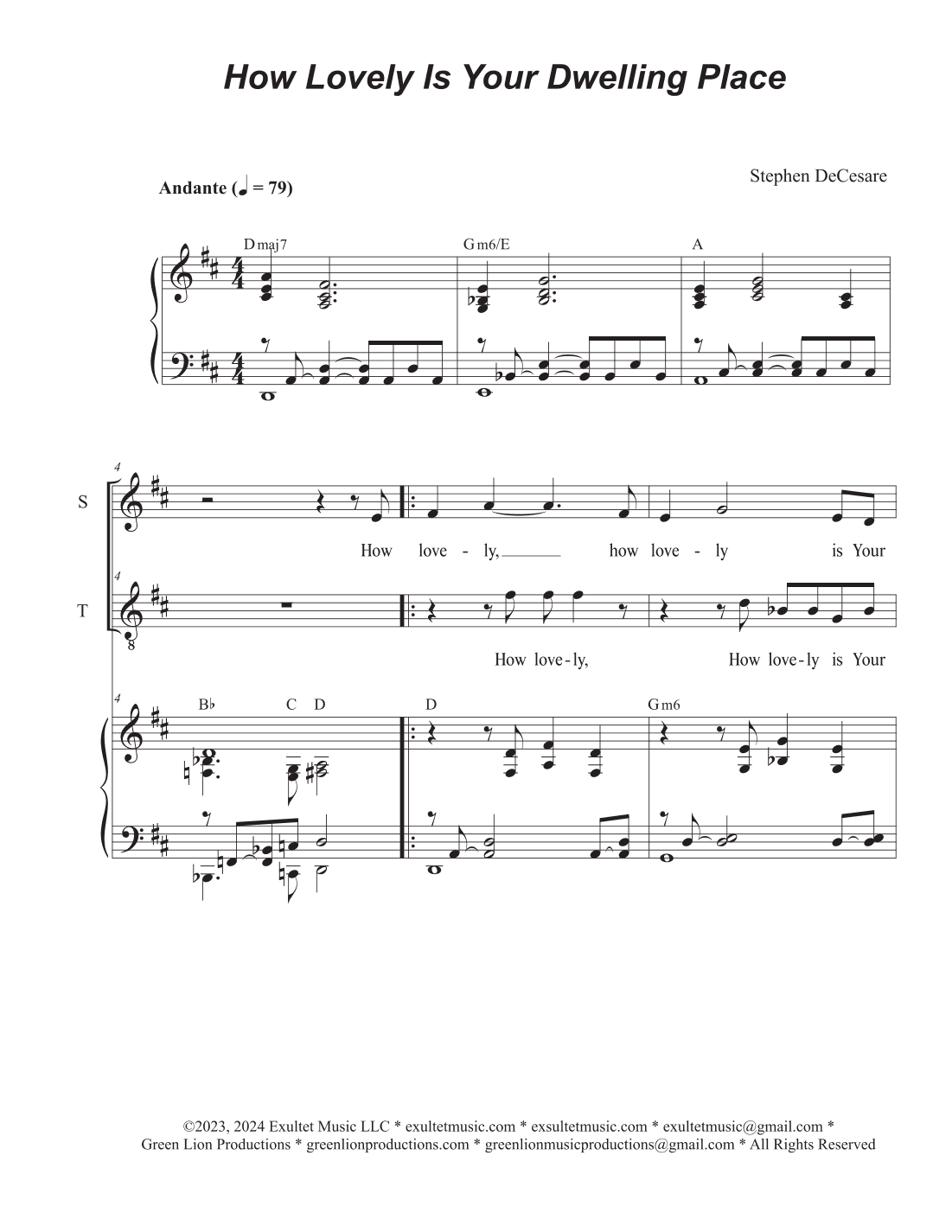 How Lovely Is Your Dwelling Place (Psalm 84) (Duet for Soprano and Tenor solo)