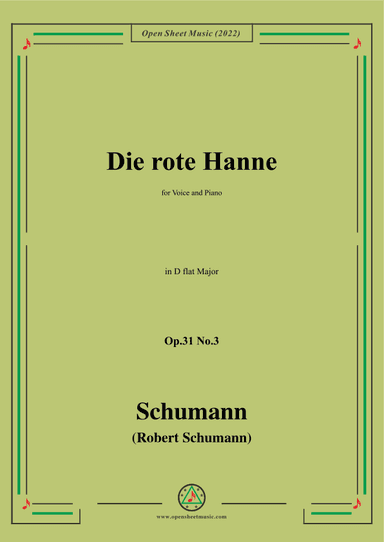 Schumann-Die rote Hanne,Op.31 No.3,in D flar Major (arr. OSM Press)