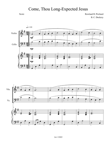 Come, Thou Long-Expected Jesus (Violin and Cello Duet with Piano Accompaniment) (arr. B. C. Dockery)