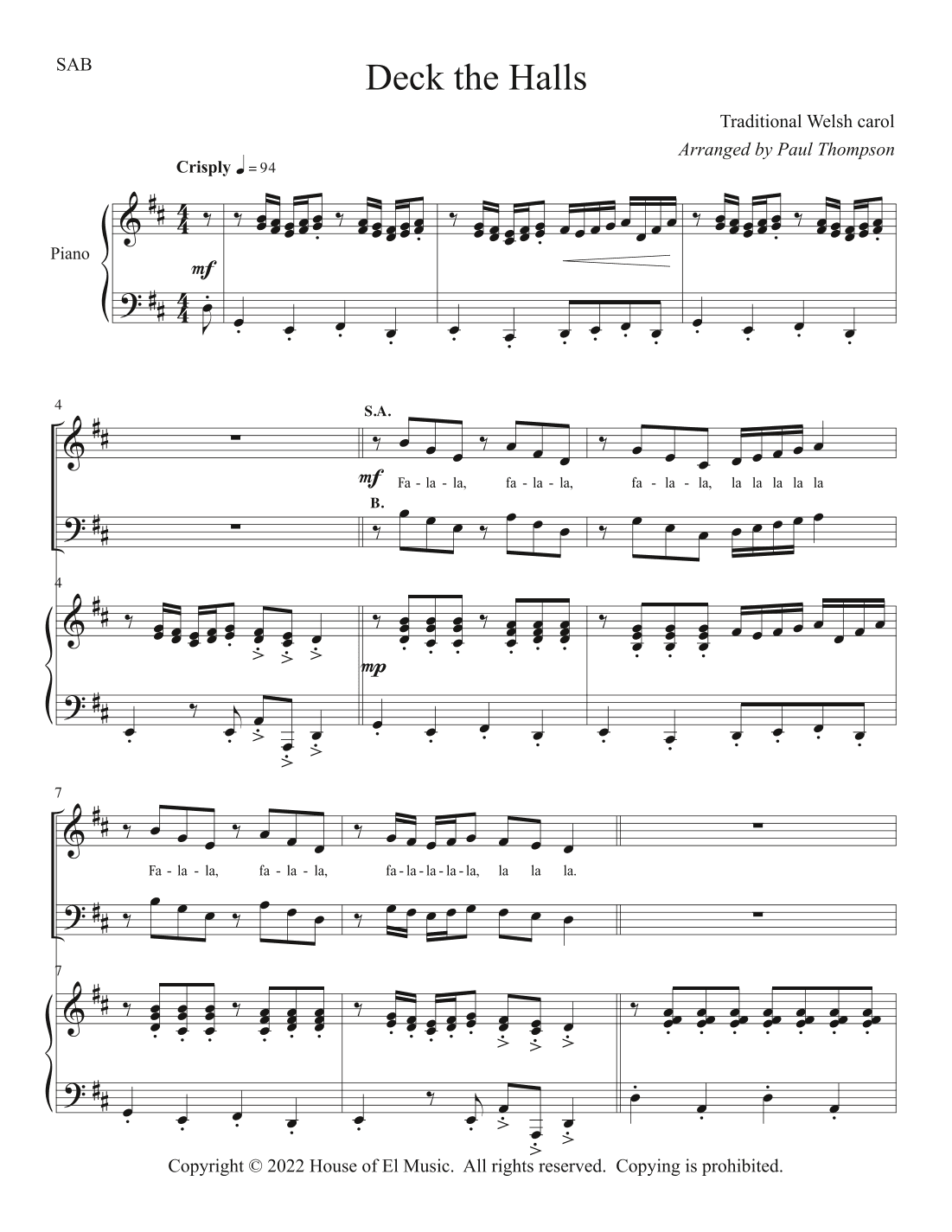 Deck the Halls (arr. Paul Thompson)