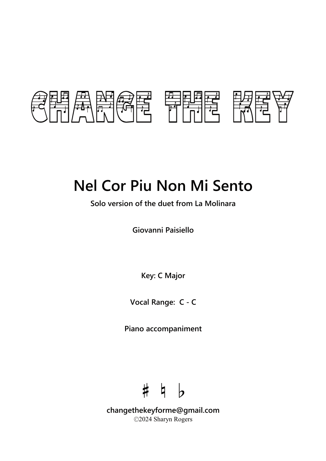 Nel cor piu non mi sento - C Major (arr. Sharyn Rogers)