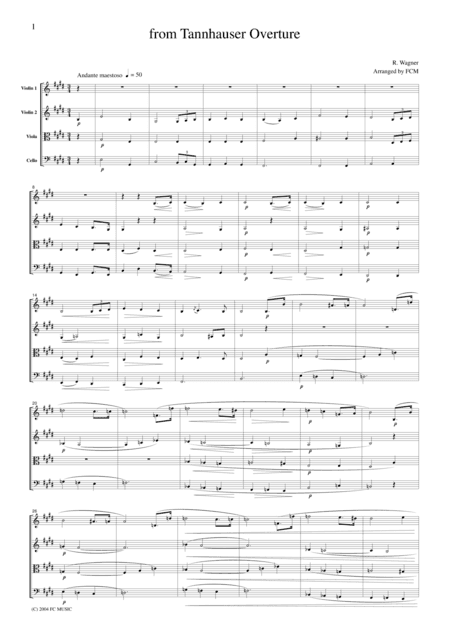 Wagner  from Tannhauser Overture, for string quartet, CW002 (arr. FCMUSIC)