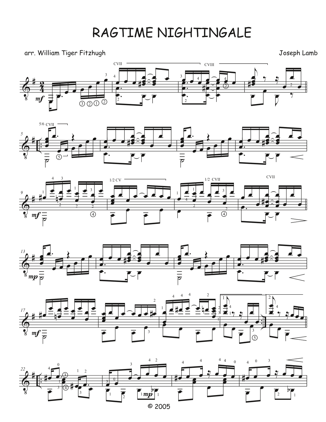 Ragtime Nightingale (arr. William Tiger Fitzhugh)