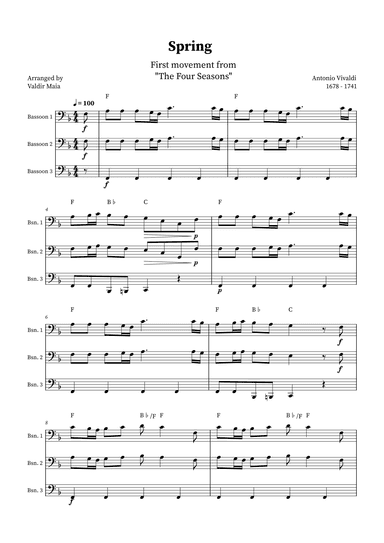 Spring - The Four Seasons for Bassoon Trio (+ CHORDS) (arr. Valdir Maia)