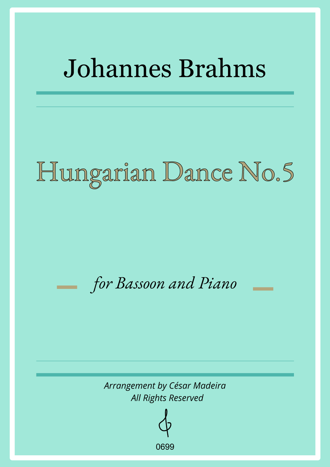 Hungarian Dance No.5 by Brahms - Bassoon and Piano (Individual Parts) (arr. César Madeira)