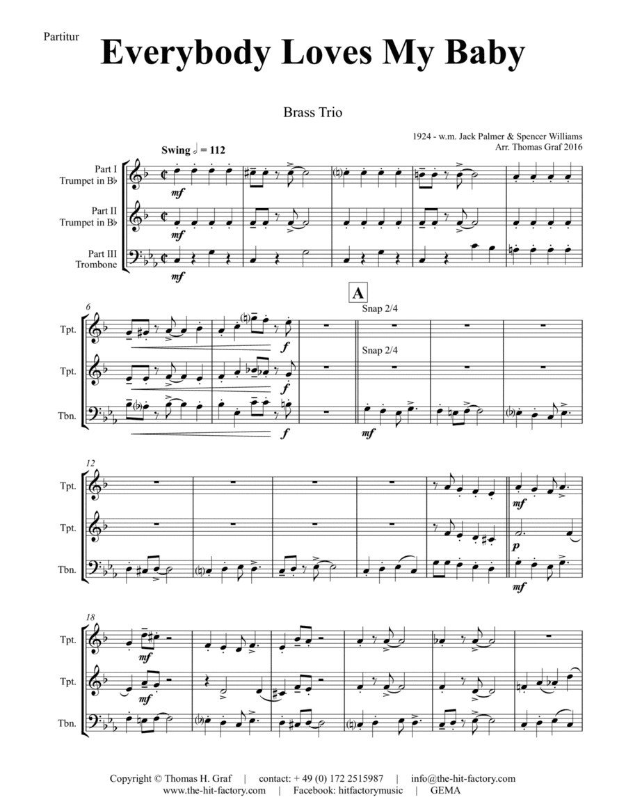 Everybody Loves My Baby - Jazz Classic - Brass Trio (arr. Thomas Graf - the-hit-factory.com)