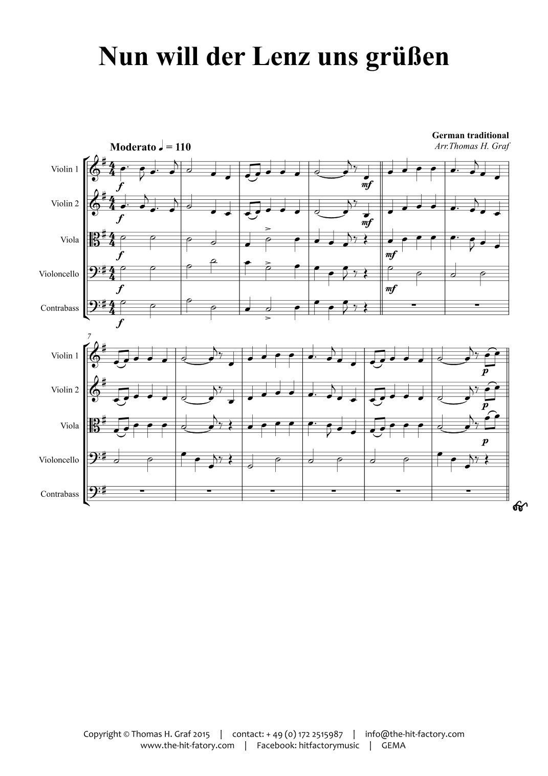 Nun will der Lenz uns gruessen - October Fest - String Quintet - G (arr. Thomas H. Graf)