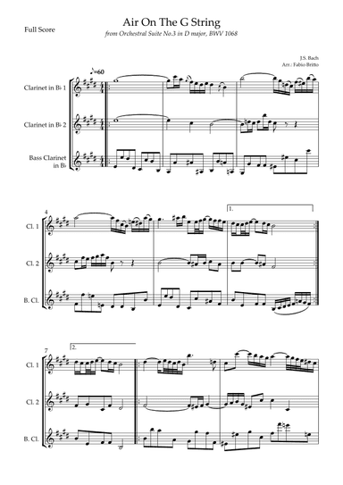 Air On The G String (J.S. Bach) for Clarinet Trio (arr. Fabio Britto)
