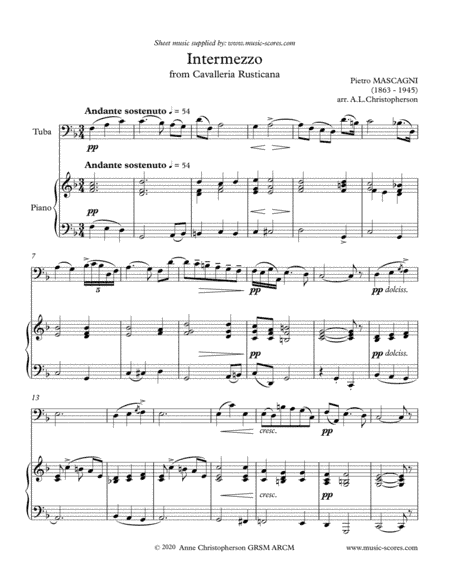 Intermezzo from Cavalleria Rusticana - Tuba and Piano (arr. Anne L Christopherson GRSM ARCM)