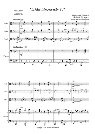 Gershwin - 'It Ain't Necessarily So' - 3 Violas Viola Trio Viola Group & Piano (arr. Tim TK Murray)