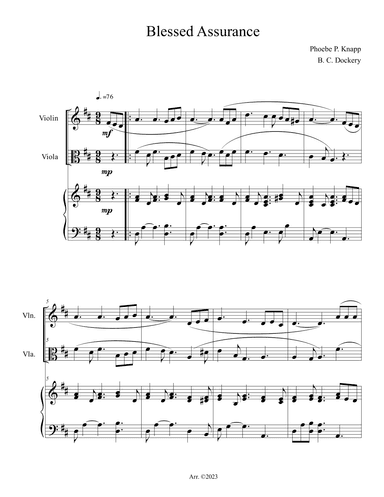 Blessed Assurance (Violin and Viola Duet with Piano Accompaniment) (arr. B. C. Dockery)