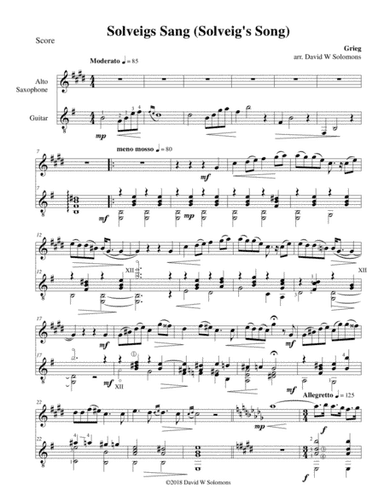 Solveigs sang (Solveig's Song) for alto saxophone and guitar (arr. David Warin Solomons)