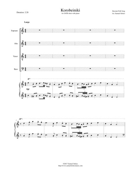 Korobeiniki (Korobushka) - for SATB choir with piano accompaniment (arr. Samuel Stokes)
