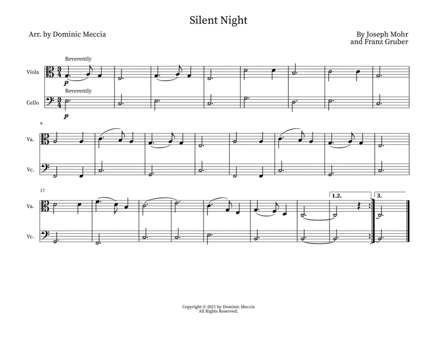 Silent Night- Viola and Cello Duet (arr. Dominic Meccia)
