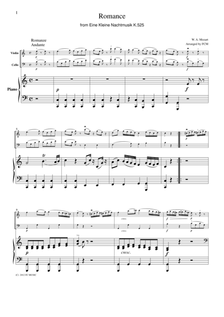 Mozart  Romance from Eine Kleine Nachtmusik K.525, for piano trio, PM301 (arr. FCMUSIC)