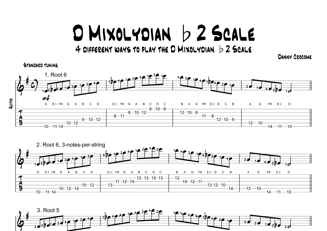 D Mixolydian b2 Scale (4 Ways to Play)