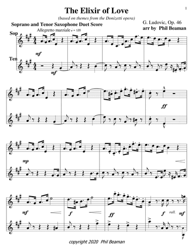 The Elixir of Love-soprano sax-tenor sax duet (arr. Phil Beaman)