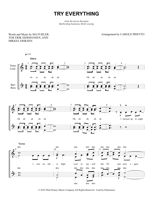 Try Everything (arr. CAROLE PRIETTO)