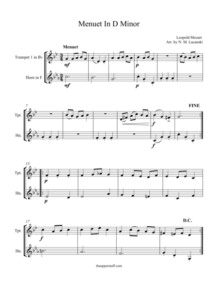 Menuet in D Minor (arr. Nick Lacanski)