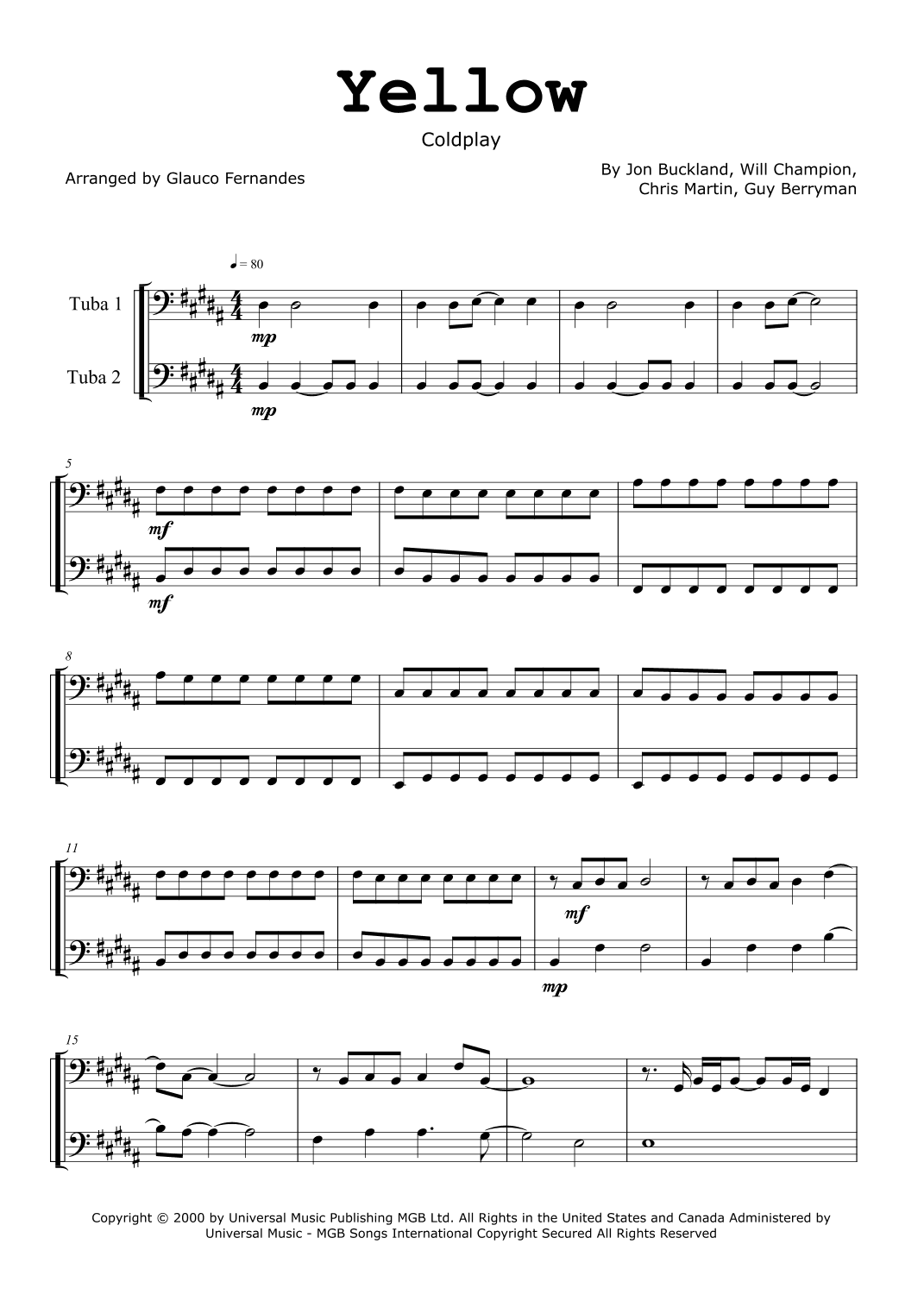 Yellow (arr. Glauco Fernandes)