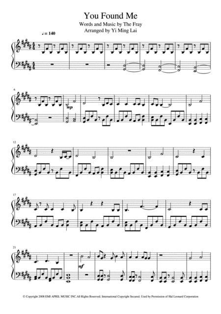 You Found Me (arr. Yi Ming Lai)