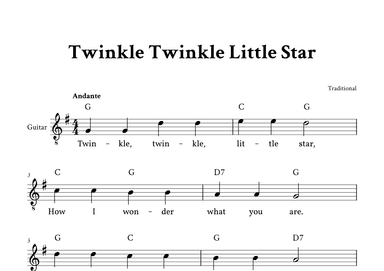 Twinkle Twinkle Little Star - (G Major - with Lyrics, Chords) (arr. Yuri Noronha)