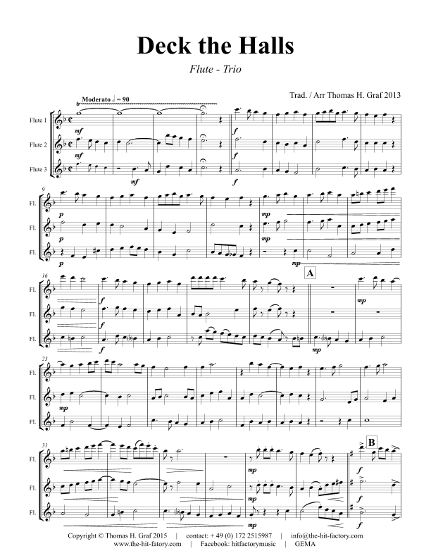 Deck the halls - Christmas Carol Polyphonic - Flute Trio (arr. Thomas Graf)