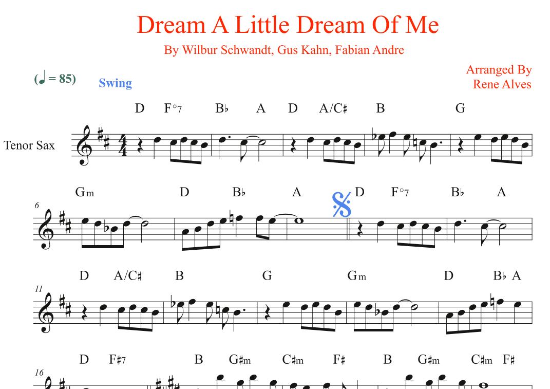 Dream A Little Dream Of Me (arr. Rene Alves)