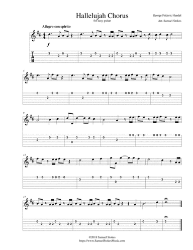 Hallelujah Chorus - for easy guitar with TAB (arr. Samuel Stokes)