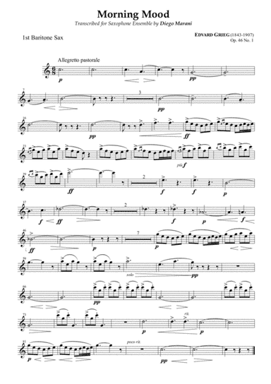 Peer Gynt Suite Op. 46 No. 1 for Saxophone Ensemble - Baritone Sax 1 (arr. Diego Marani)